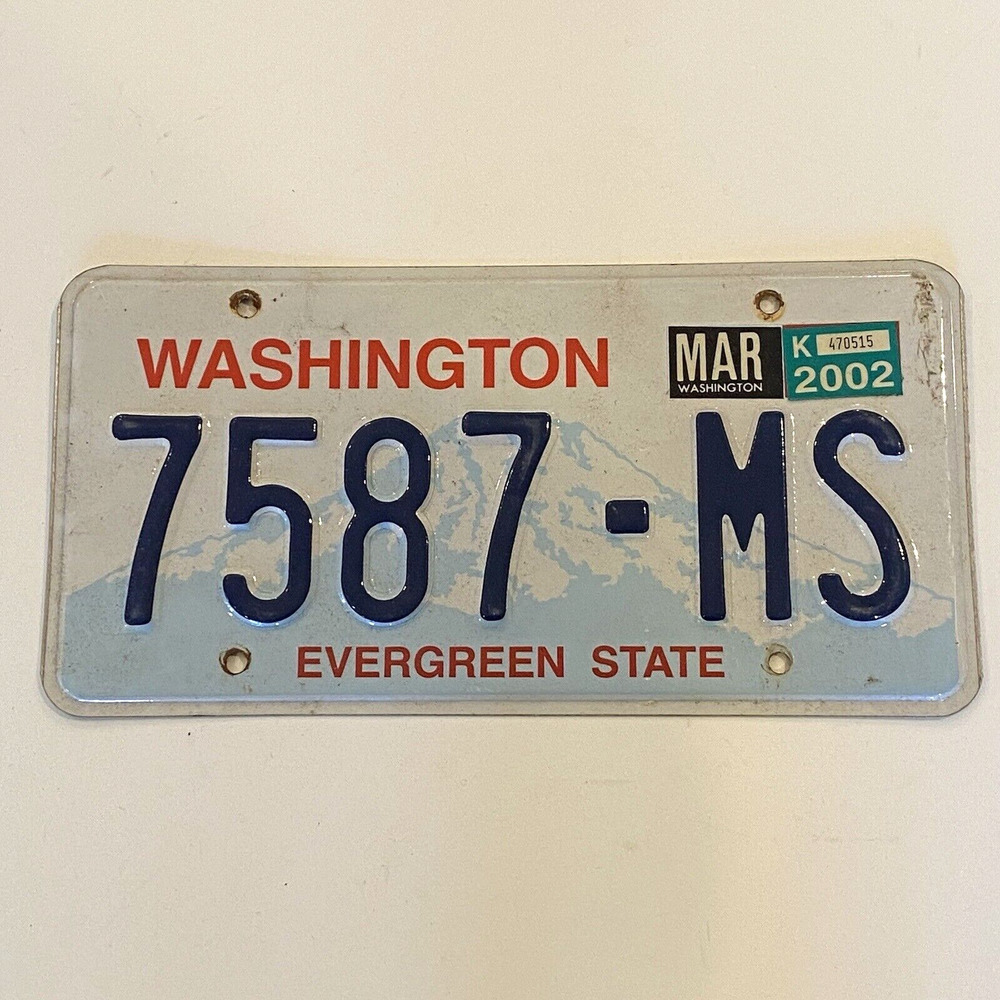 Vintage Washington Evergreen State Auto License Plate 7587 MS Tag Exp 2002